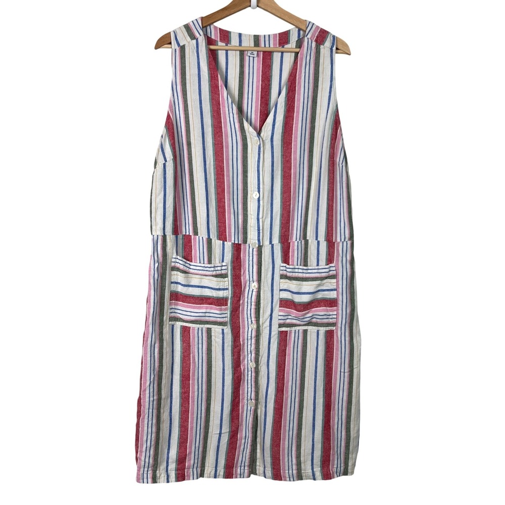 Old Navy Striped Linen Blend Fit & Flare Button Front Sleeveless Midi Dress XXL